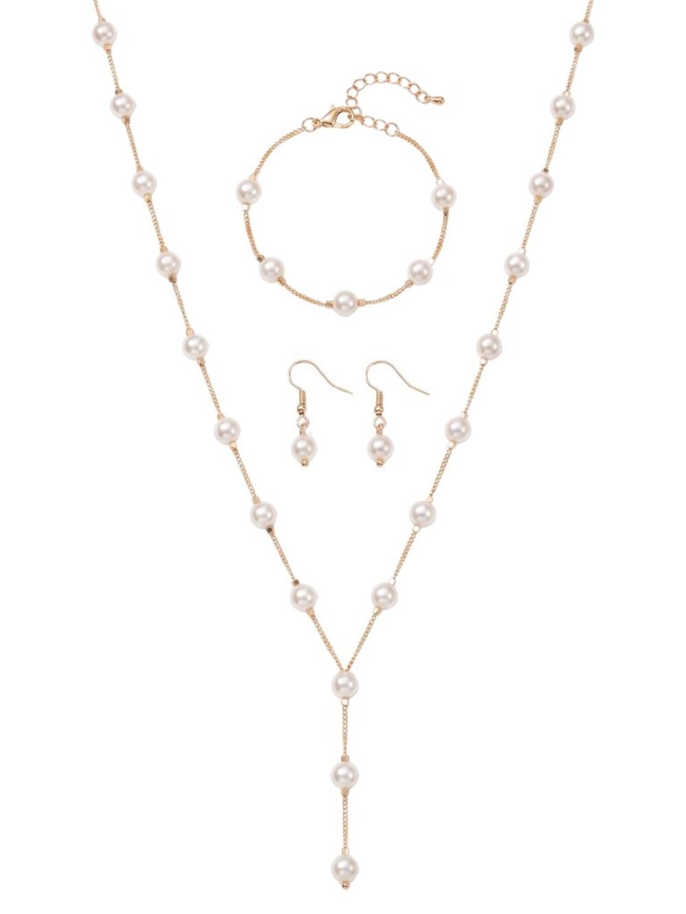 3/$20 NIP | 3 Piece Gold Faux Pearl Necklace Bracelet Earrings Set Elegant